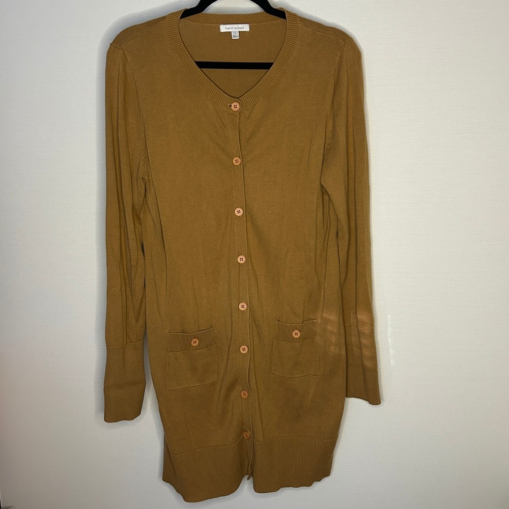 Harve Benard Golden Brown 100% Cotton Longline Cardigan L Hong Kong Preppy Fall